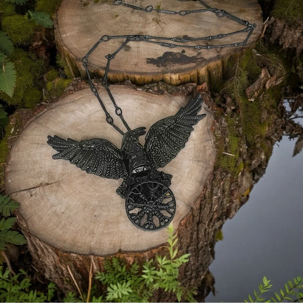 1pc Gothic Black Raven Pendant Necklace  Faux Fashion Jewelry‎